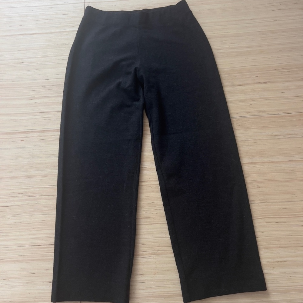 Eileen Fisher 100% wool wide leg pants size M medium charcoal gray thick knit